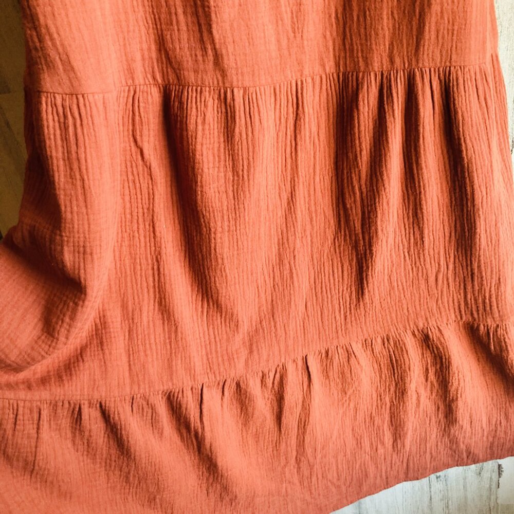 NWT $65 Nine Britton Gauze Maxi Dress Tiered Rust PM Brick Orange-Brown - Picture 4 of 10